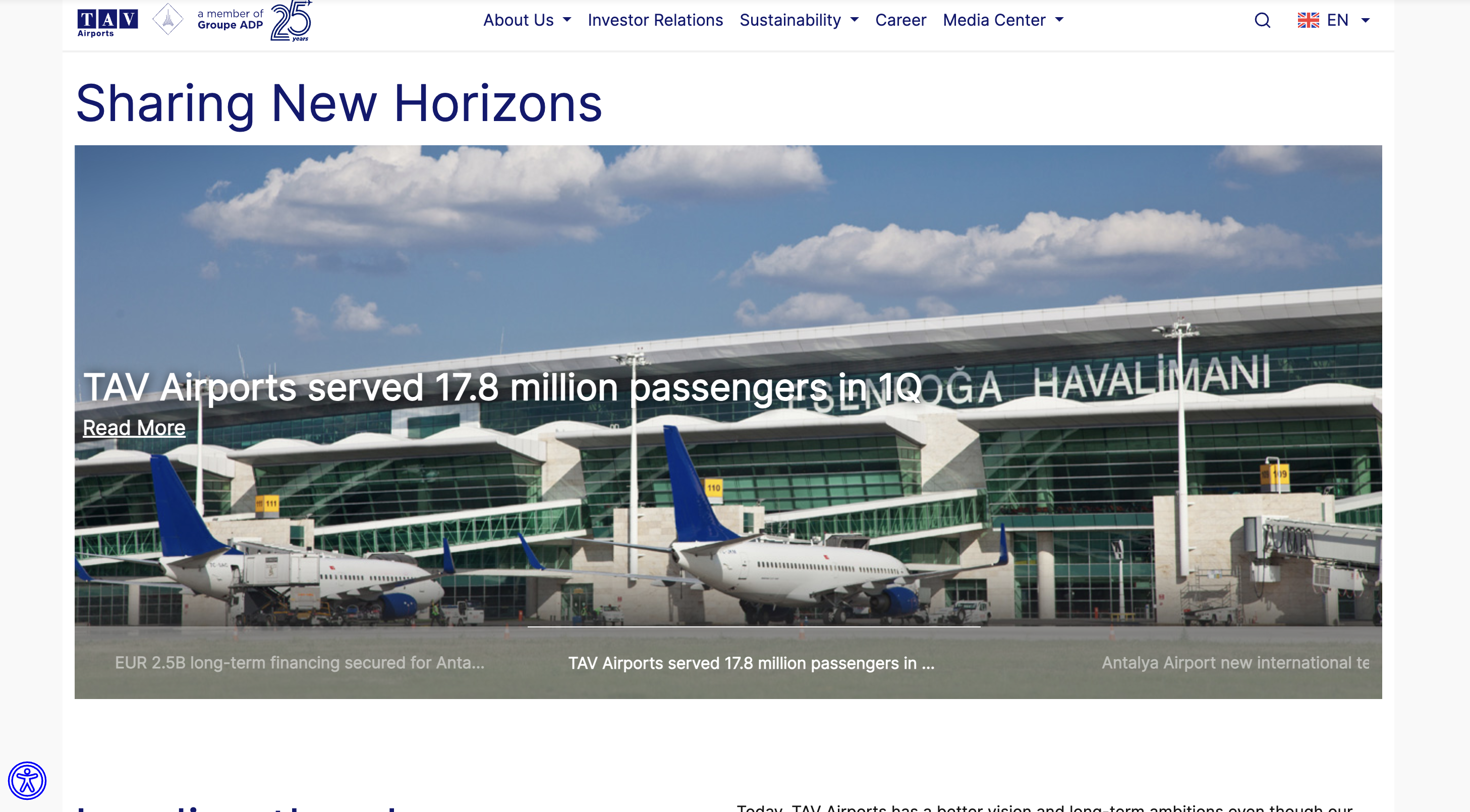 Accessible TAV Airports website homepage